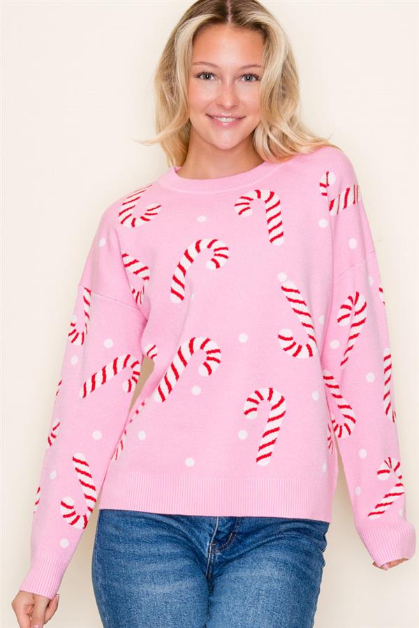 Candy Cane Long Sleeve Sweater