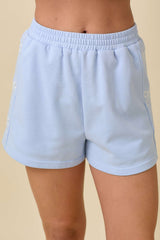 Light Blue Knit Shorts with Bow Embroidery Details