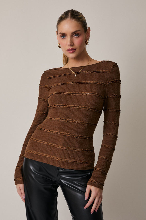 Long Sleeve Brushed Lace Ruffle Top