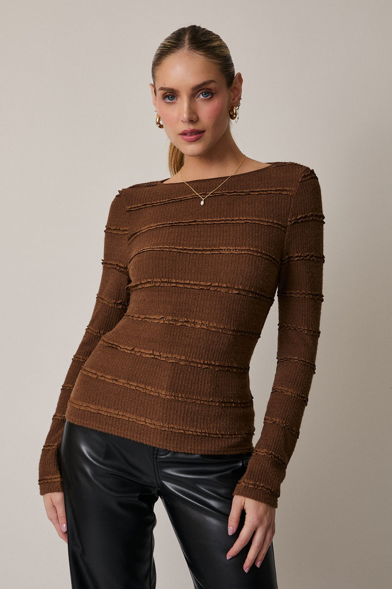 Long Sleeve Brushed Lace Ruffle Top