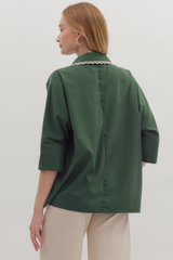 Green Leopard and Lace Collared Shirt