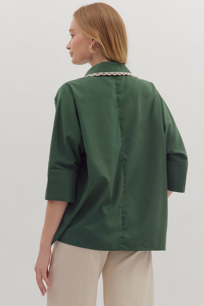 Green Leopard and Lace Collared Shirt