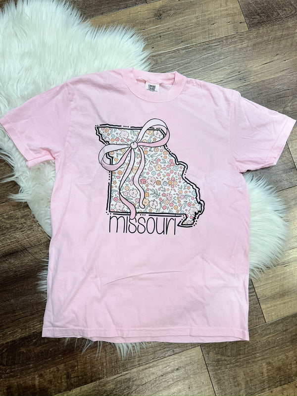 Pink Graphic Tee with Floral State and Bow