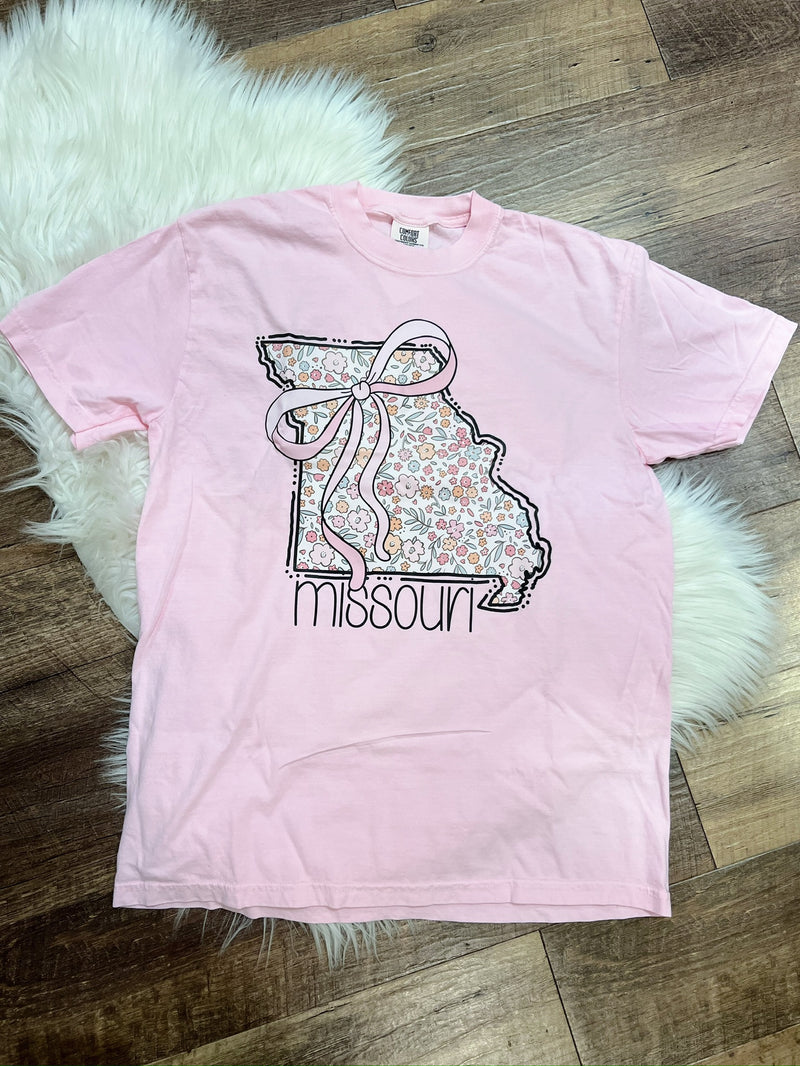 Pink Graphic Tee with Floral State and Bow