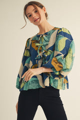 Front Bow Tie Abstract Peplum Top