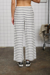 Navy and White Stripe Drawstring  Wide Leg Pant