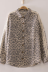 Leopard Contrast Arm Button Front Top