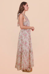 Pink Floral Surplice Tie Shoulder Maxi Dress