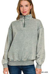 Acid Washed Fleece Half Zip Pullover