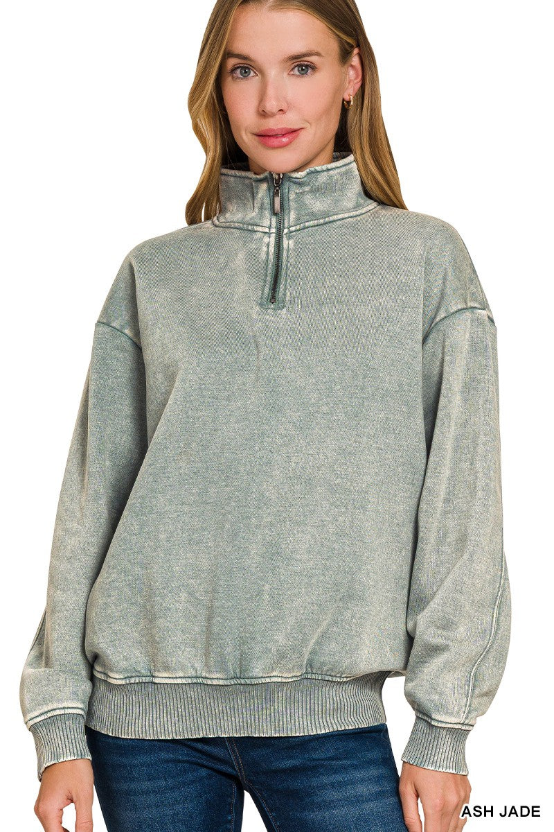 Acid Washed Fleece Half Zip Pullover