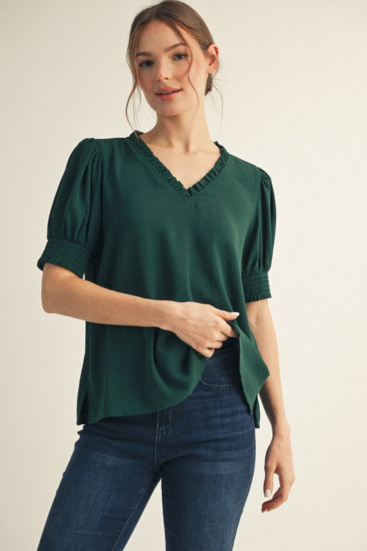 Hunter Green Puffed Short Sleeve Top