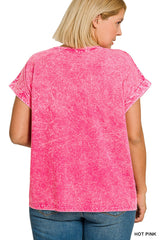 Curvy Acid Wash Short Sleeve Top