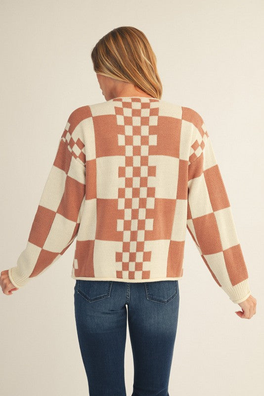 Cream Button Down Checkered Sweater