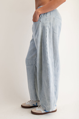 Mineral Washed Striped Barrel Jeans