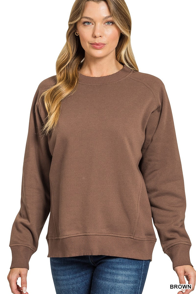 Fleece Round Neck Ribbed Side Sweatshirt