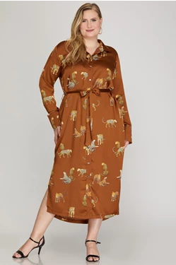 Toffee Cheetah Button Dress