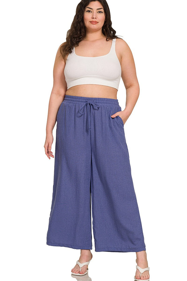 Curvy Woven Crepe Cropped Pants