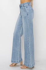 Greer's High Rise Double Button Light Wash Jeans