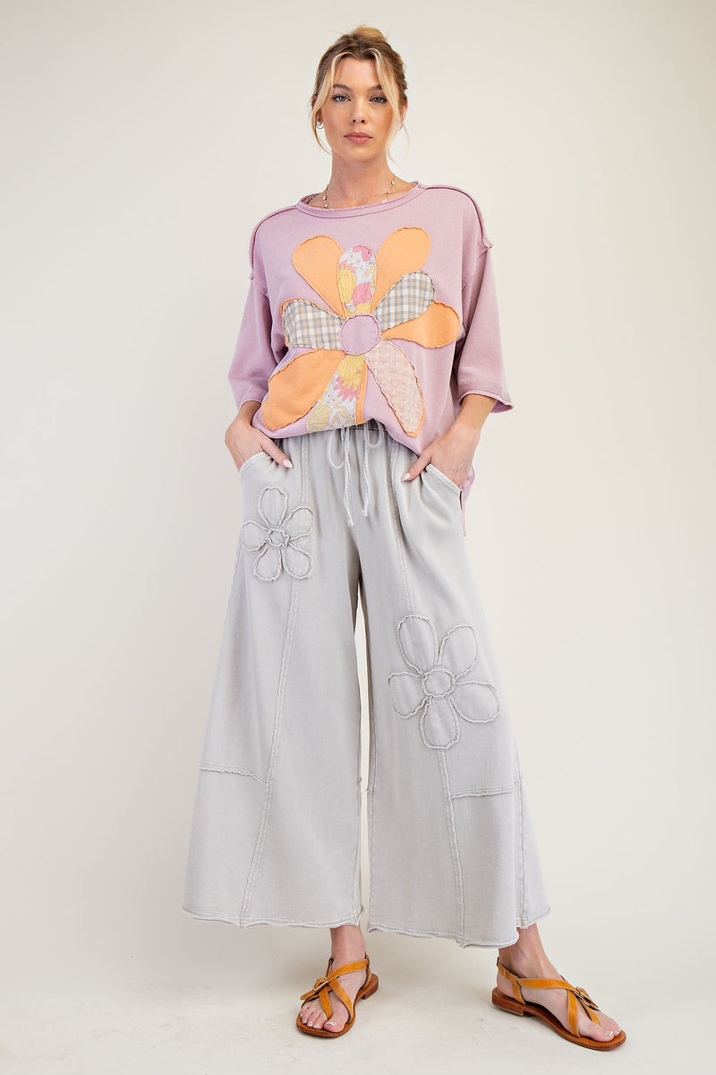 Stone Flower Patch Mineral Wash Tery Knit Pant