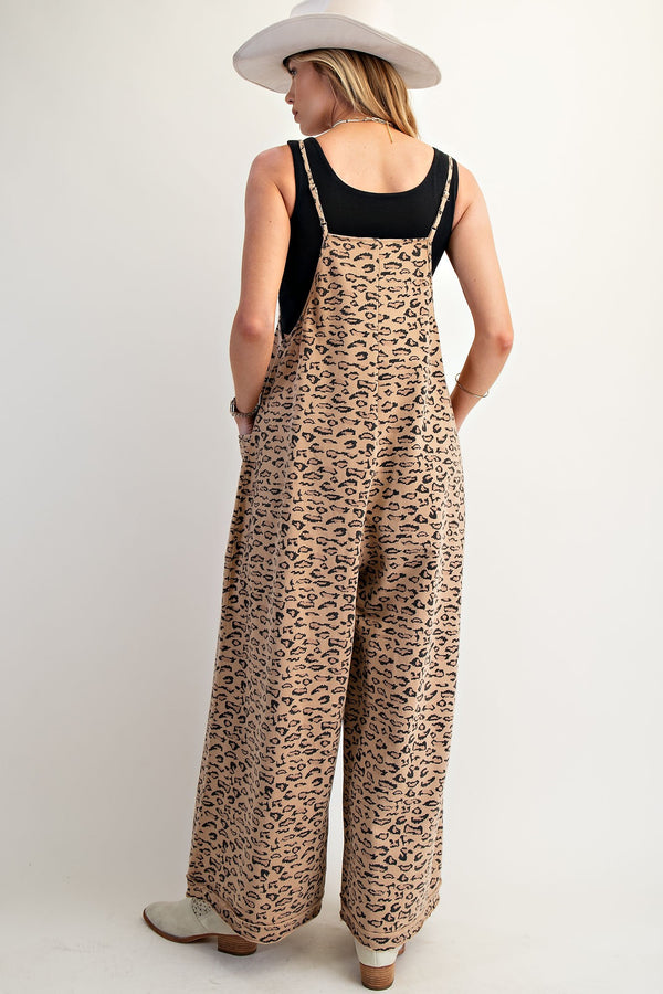 Leopard Print Spaghetti Strap Overalls