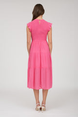 Pink Smocked Tiered Midi Dress