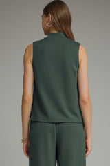 Hunter Green Pinch Pleat Mock Turtleneck Top