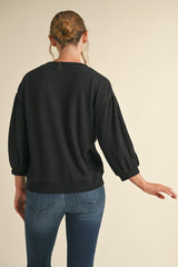 Ribbed 3/4 Bubble Sleeve Top