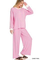 Raised Rib Striped Pullover and Pants Set