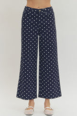 Navy Wide Leg Polka Dot Pants