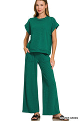 Cotton Slub Short Sleeve Tee and Long Pants Set