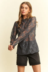 Curvy Floral Lace Mock Neck Top