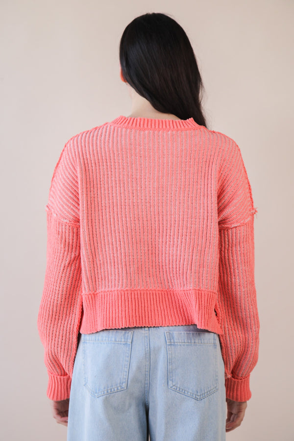 Coral Two Tone Striped Sweater Top
