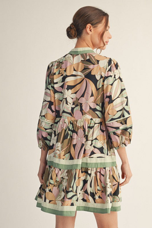 Sage Floral Tiered Dress
