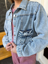 Denim Cropped Jacket with Bow pockets