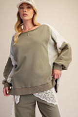 Olive Crochet Mix Terry Top