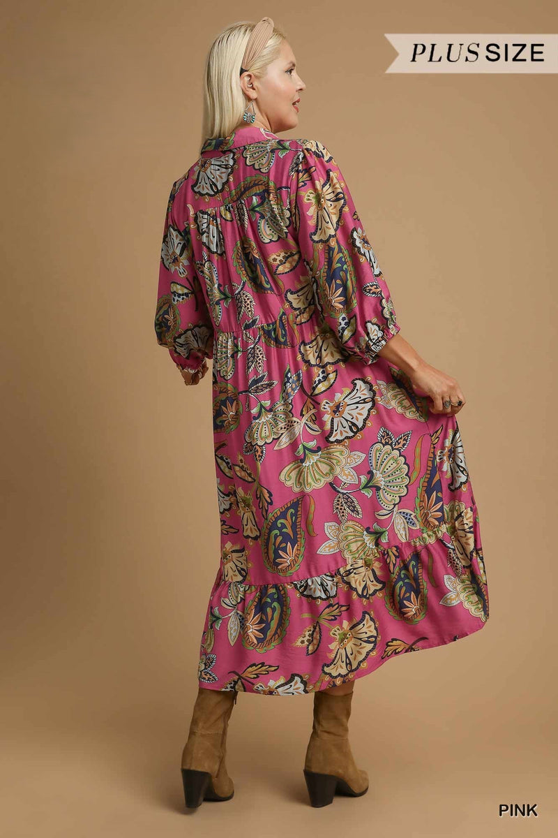 Curvy Boho Paisley Tiered Midi Dress