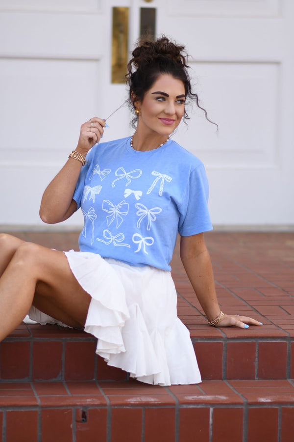 Heather Blue Tee with White Bows