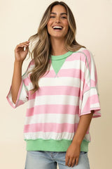 Striped Crewneck Top With Flutter Sleeve