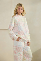 Pastel Quilted Floral Mock Neck Sweatshirt