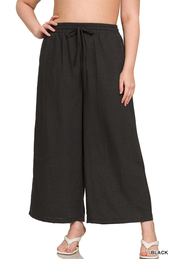 Curvy Woven Crepe Cropped Pants