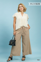 Curvy Tan Striped Wide Leg Pants