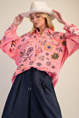 Coral Floral Collared Top