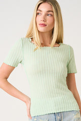 Lettuce Hem Short Sleeve Ribbed Top