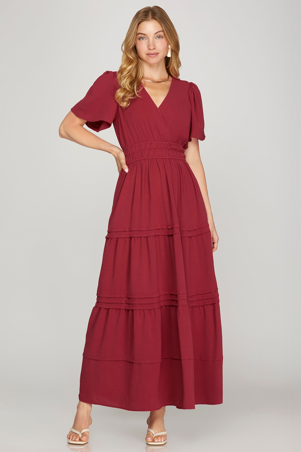 Short Sleeve Surplice Maxi Dress