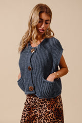 Midnight Blue Big Button Sweater Vest