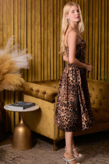 Leopard Midi Dress With Rhinestone Bow Detailing