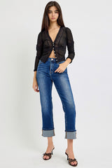 Heather's High Rise Ankle Straight Cuffed Jeans