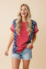 Red Flag Contrast Top