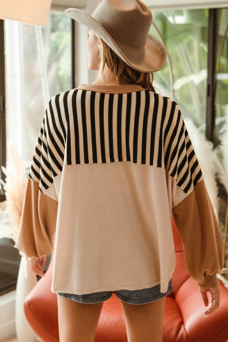 Oatmeal Star Patchwork Long Sleeve Top