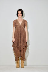 Brown Embellished Lace Hem Dress